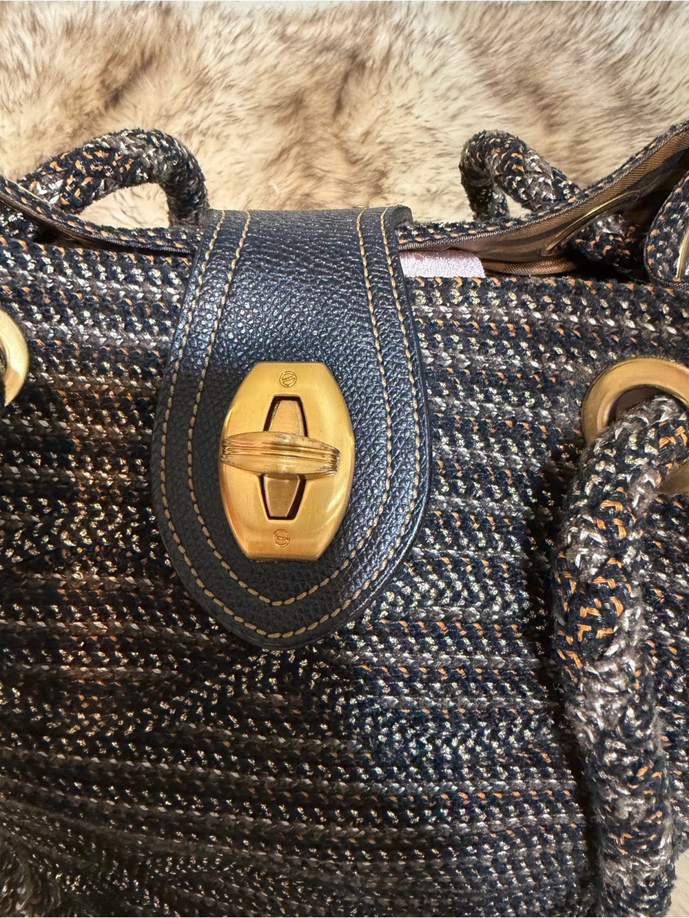 Eric Javits Black and Gold Woven Bucket Tote - Picture 2 of 8